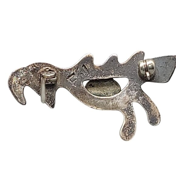 Felix Joe Sterling Silver Kokopelli Brooch Turquoise Stone Native American Pin - Picture 7 of 10